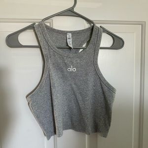 Alo Grey Cropped Ribbed Tank- Medium